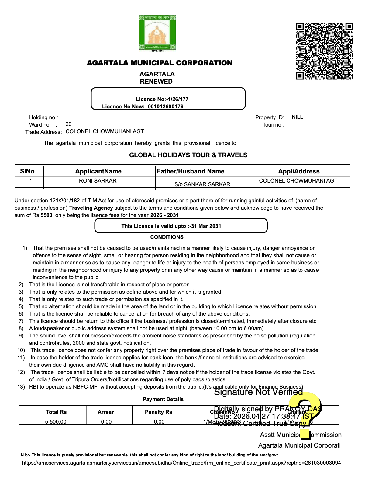 AMC Trade Licence - Global Holidays
