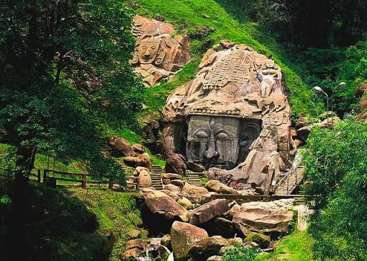 Travellers exploring mountain peaks