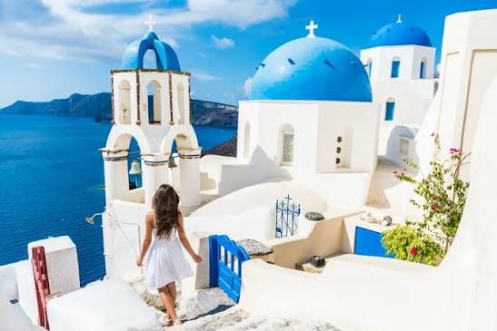 Santorini White Domes and Turquoise Aegean Sea